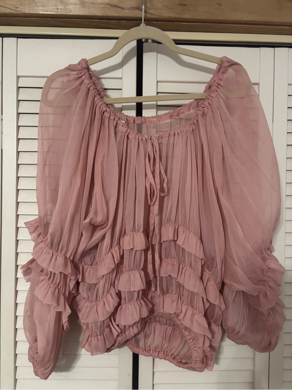 Arden B Romantic Ruffle Peasant Blouse - Dusty Rose